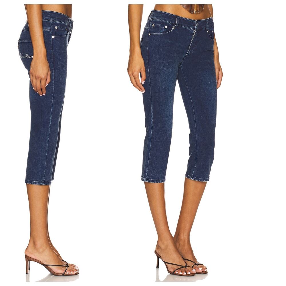 Miaou Kelly Capri Jeans Rhinestone Pocket Low Rise Cropped Denim Party Y2K XXS
